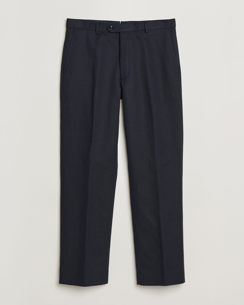 Oscar Jacobson Del Cotton/Linen Trousers Navy – Blauw