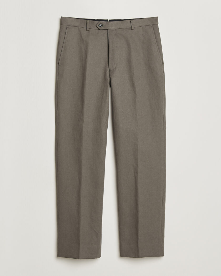 Oscar Jacobson Del Cotton/Linen Trousers Olive – Groen