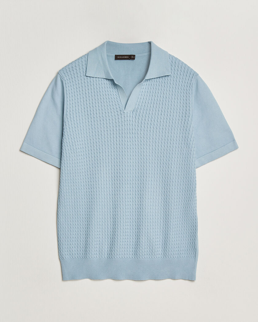 Oscar Jacobson Alf Structured Cotton Polo Light Blue – Blauw