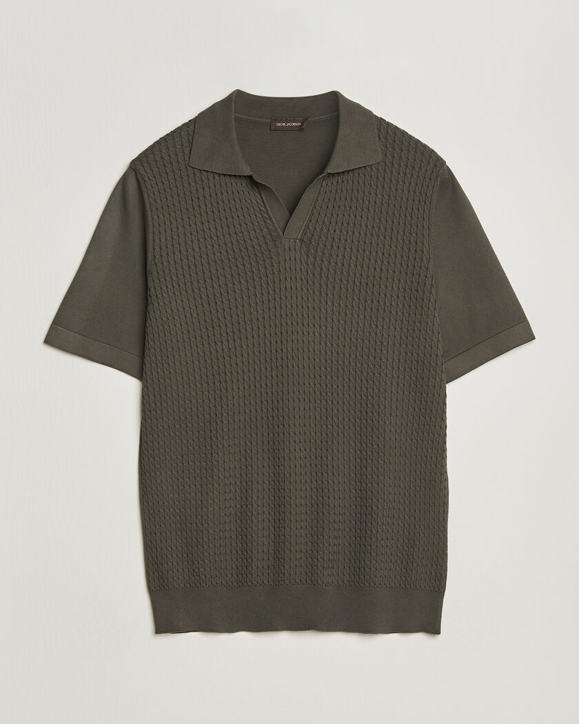 Oscar Jacobson Alf Structured Cotton Polo Green – Groen
