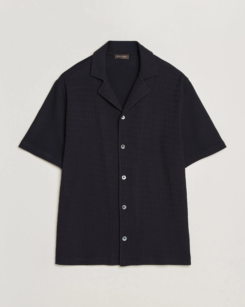 Oscar Jacobson Kirk Knitted Short Sleeve Shirt Navy – Blauw
