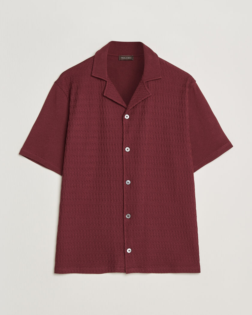 Oscar Jacobson Kirk Knitted Short Sleeve Shirt Wine Red – Rood