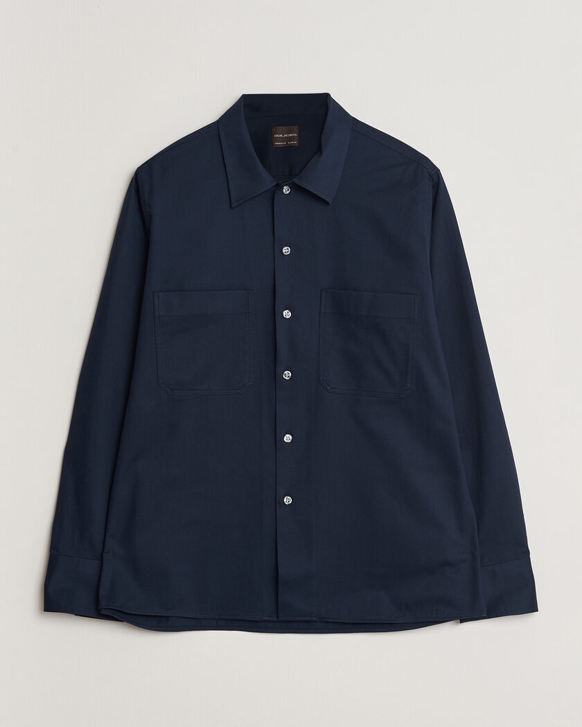 Oscar Jacobson Straight Fit Bowling Collar Cotton Shirt Navy – Blauw