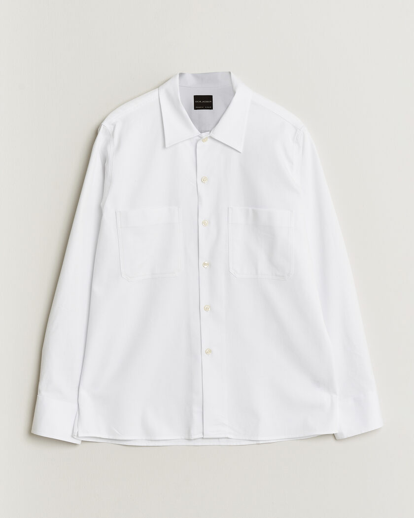 Oscar Jacobson Straight Fit Bowling Collar Cotton Shirt White – Wit