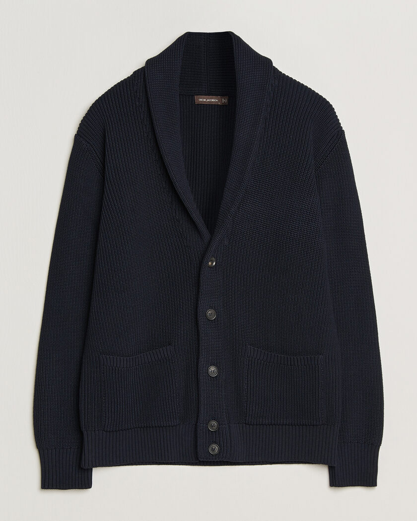 Oscar Jacobson Roland Knitted Cotton Cardigan Navy – Blauw