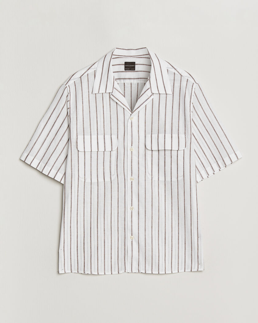 Oscar Jacobson Striped Short Sleeve Linen Shirt Brown/White – Wit