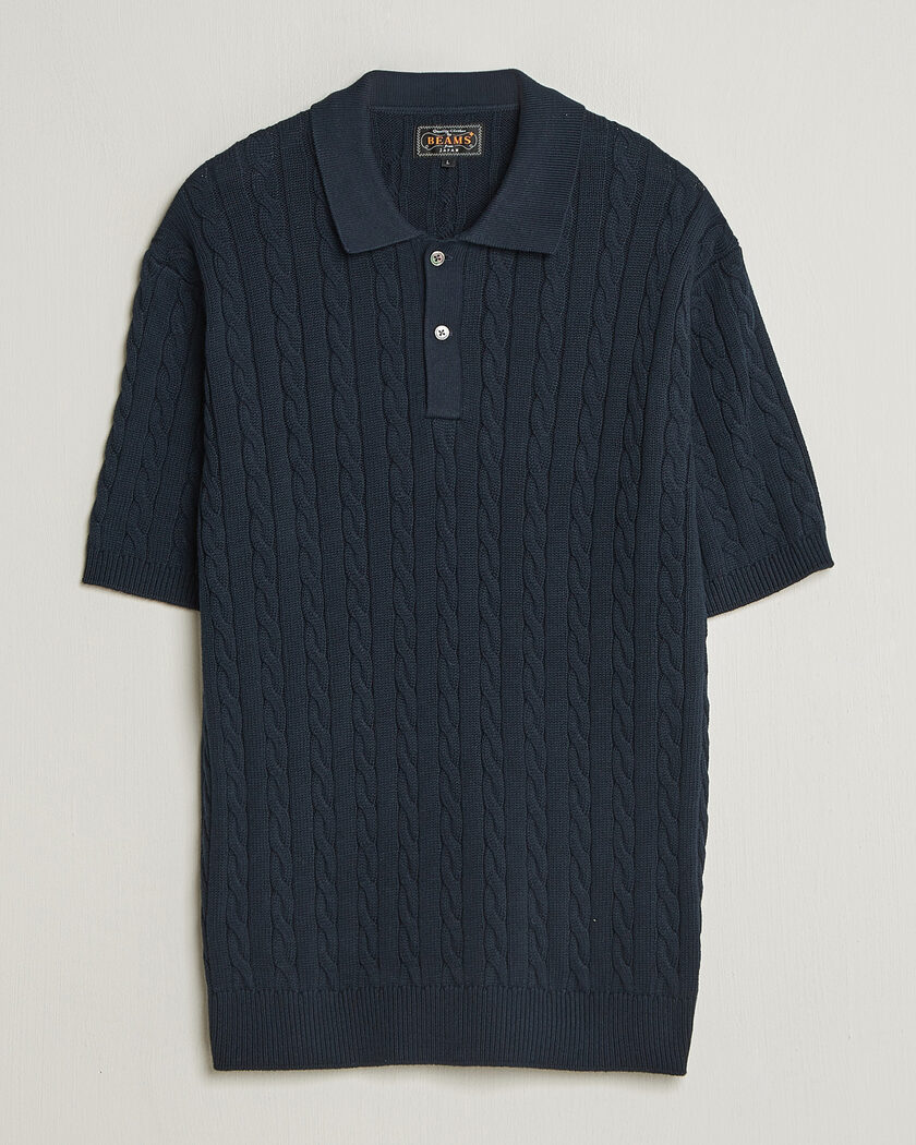 BEAMS PLUS Short Sleeve Cable Polo Navy – Blauw