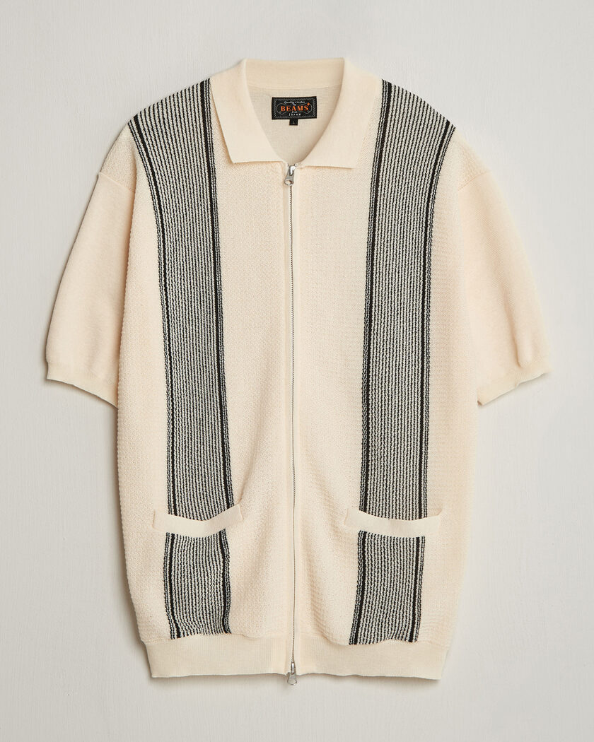 BEAMS PLUS Zip Knit Striped Polo Off White – Meerkleurig