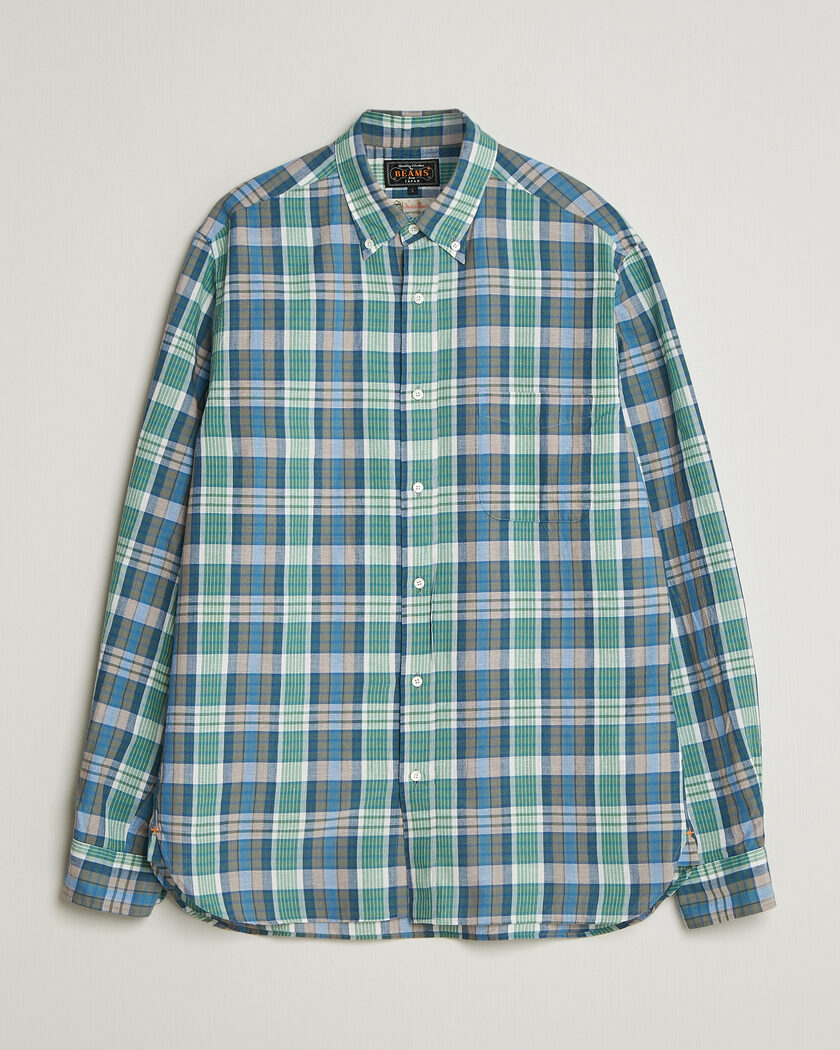 BEAMS PLUS Madras Button Down Shirt Blue – Blauw