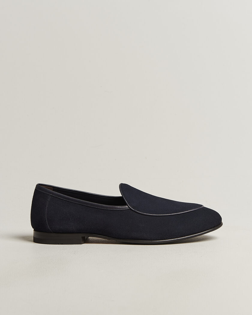 Loake 1880 Belgrave Suede Belgian Loafer Navy – Blauw
