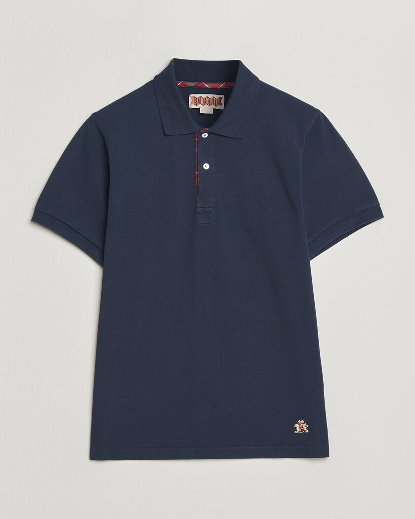 Baracuta Tartan Placket Piquet Polo Navy – Blauw