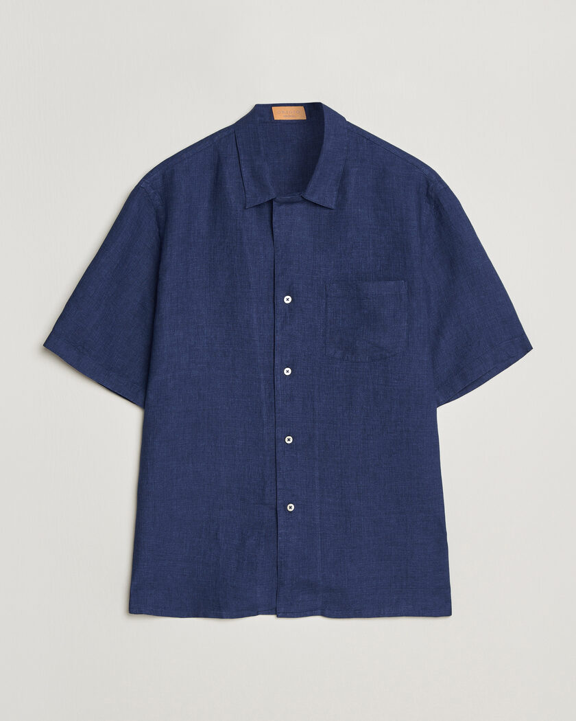 Grigio Linen Camp Collar Shirt Navy – Blauw
