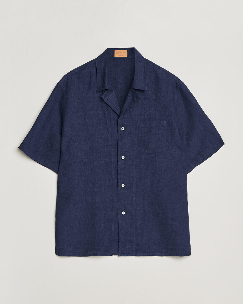 Grigio Linen Camp Collar Shirt Navy – Blauw