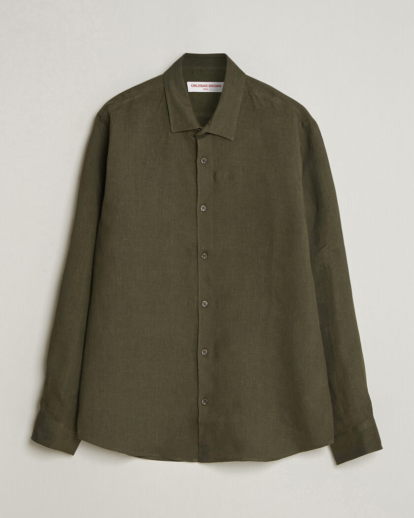 Orlebar Brown Giles Linen Stiched Shirt Bayleaf Green – Groen