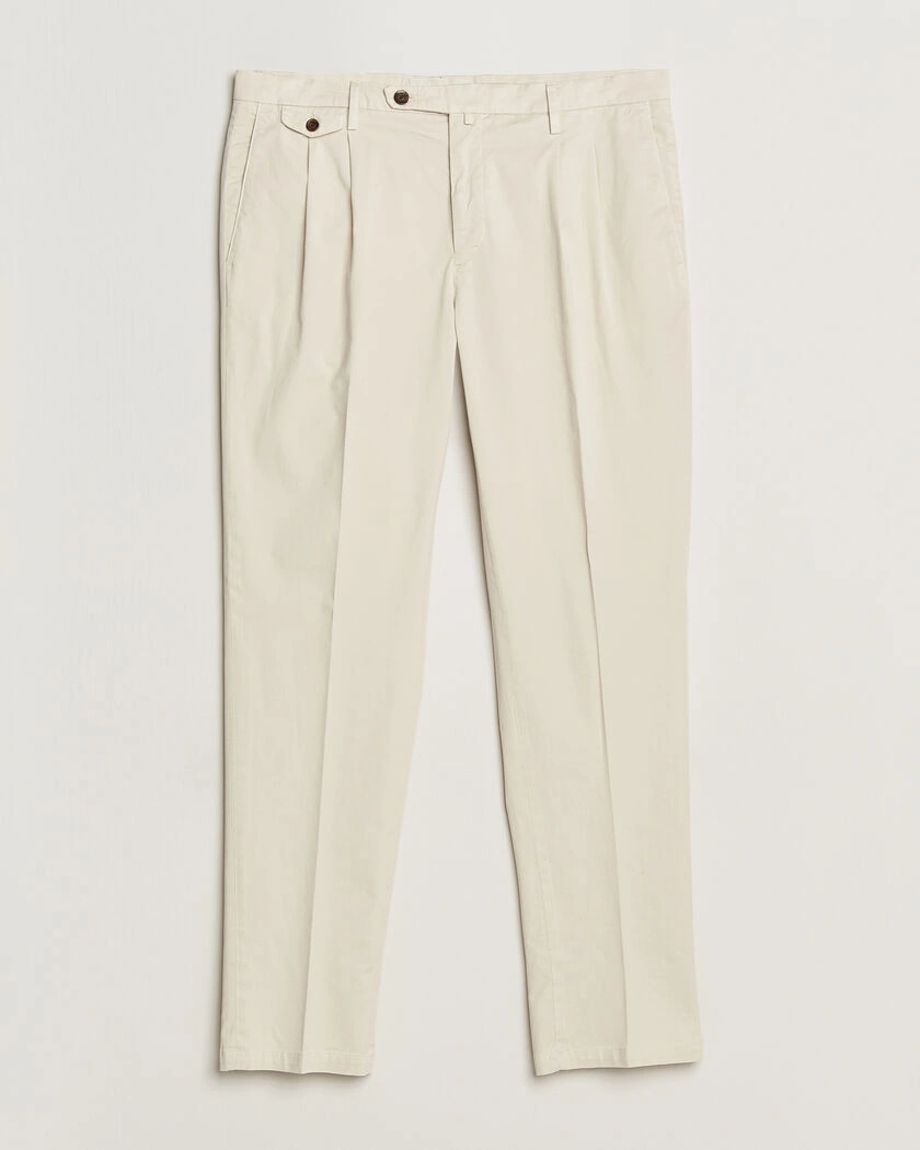 Briglia 1949 Easy Fit Pleated Cotton Stretch Chino Cream – Wit