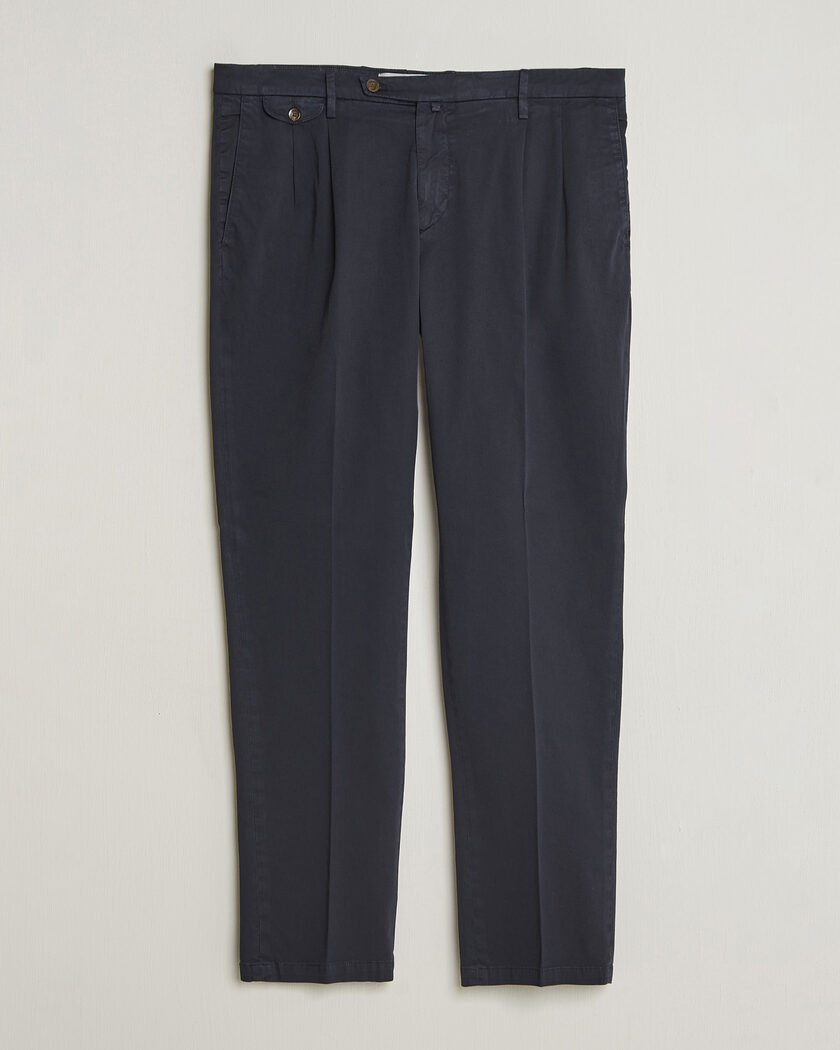 Briglia 1949 Easy Fit Pleated Cotton Stretch Chino Navy – Blauw
