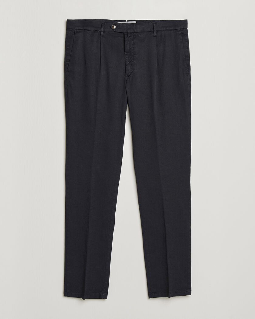 Briglia 1949 Pleated Linen Trousers Navy – Blauw