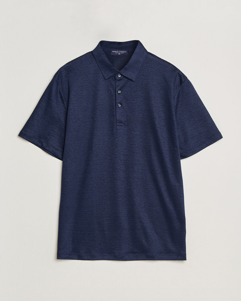 Charles Tyrwhitt Short Sleeve Linen Polo Navy – Blauw