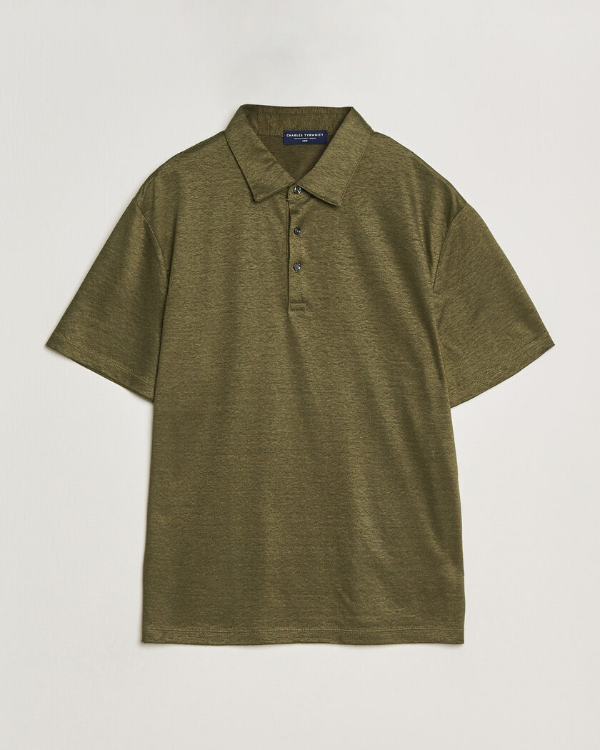 Charles Tyrwhitt Short Sleeve Linen Polo Olive – Groen