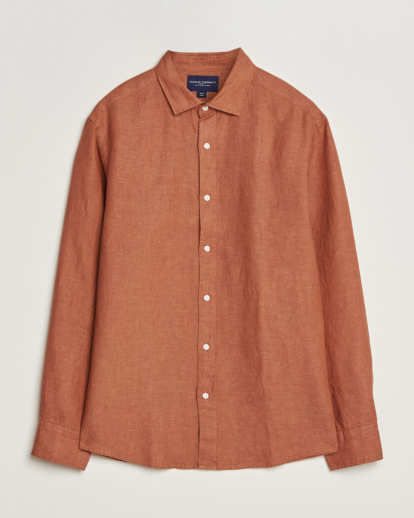 Charles Tyrwhitt Pure Linen Slim Fit Shirt Burnt Orange – Oranje