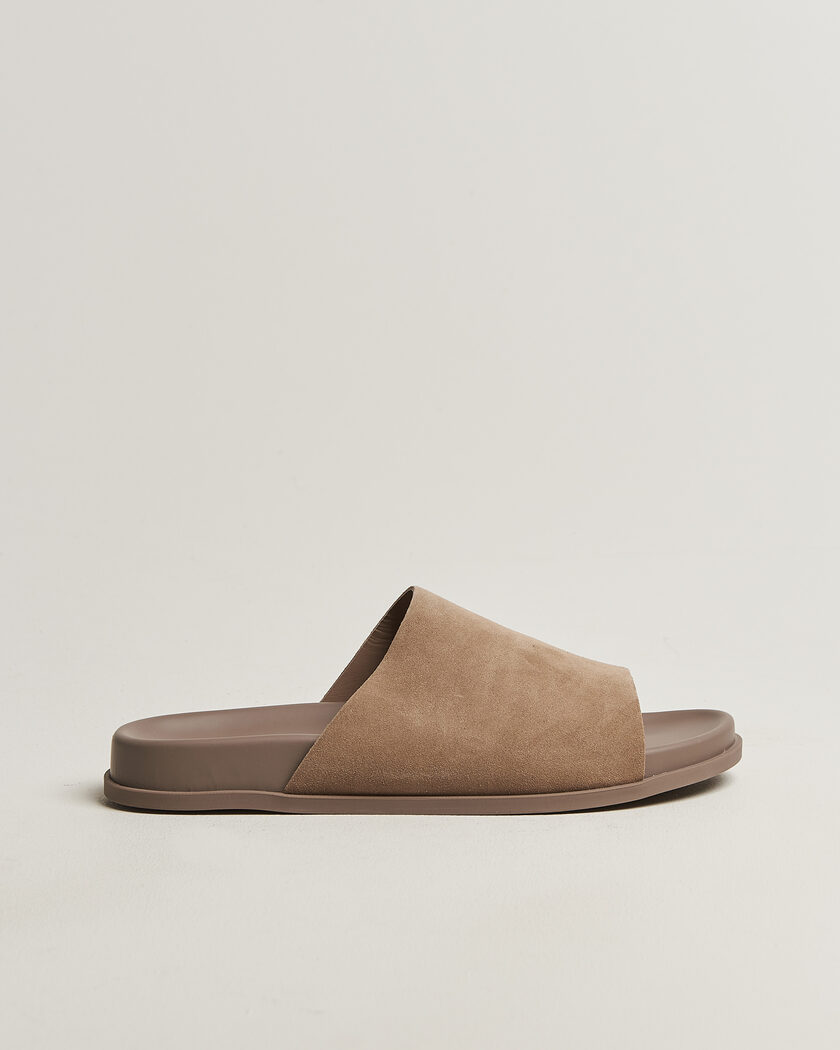Thera's Classic Slide Sandals Stone Suede – Bruin