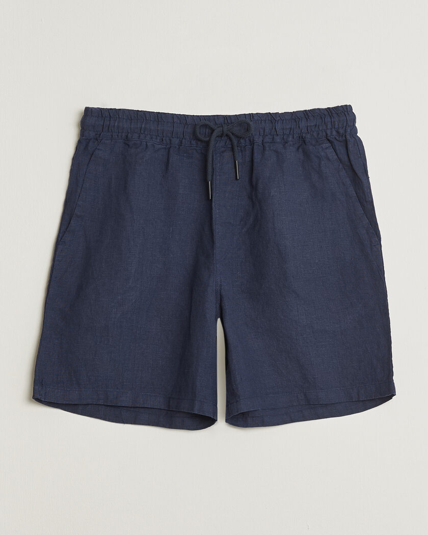 NN07 Billie Pleated Linen Drawstring Shorts Navy Blue | Man