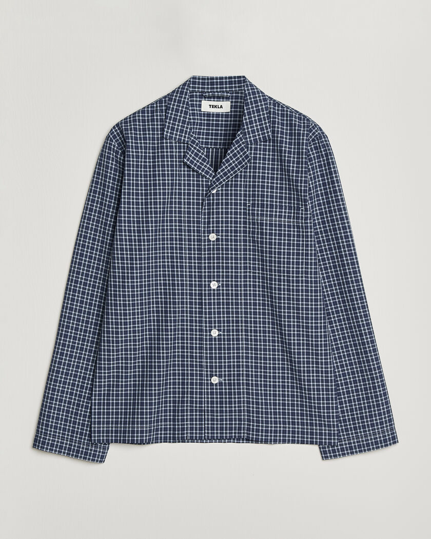 Tekla Fine Twill Pyjama Shirt Lanegan Checks – Blauw