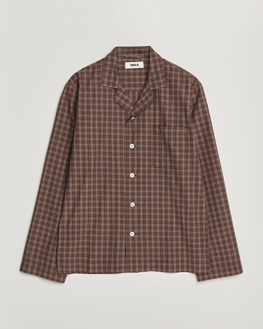Tekla Fine Twill Pyjama Shirt Serra Checks – Bruin