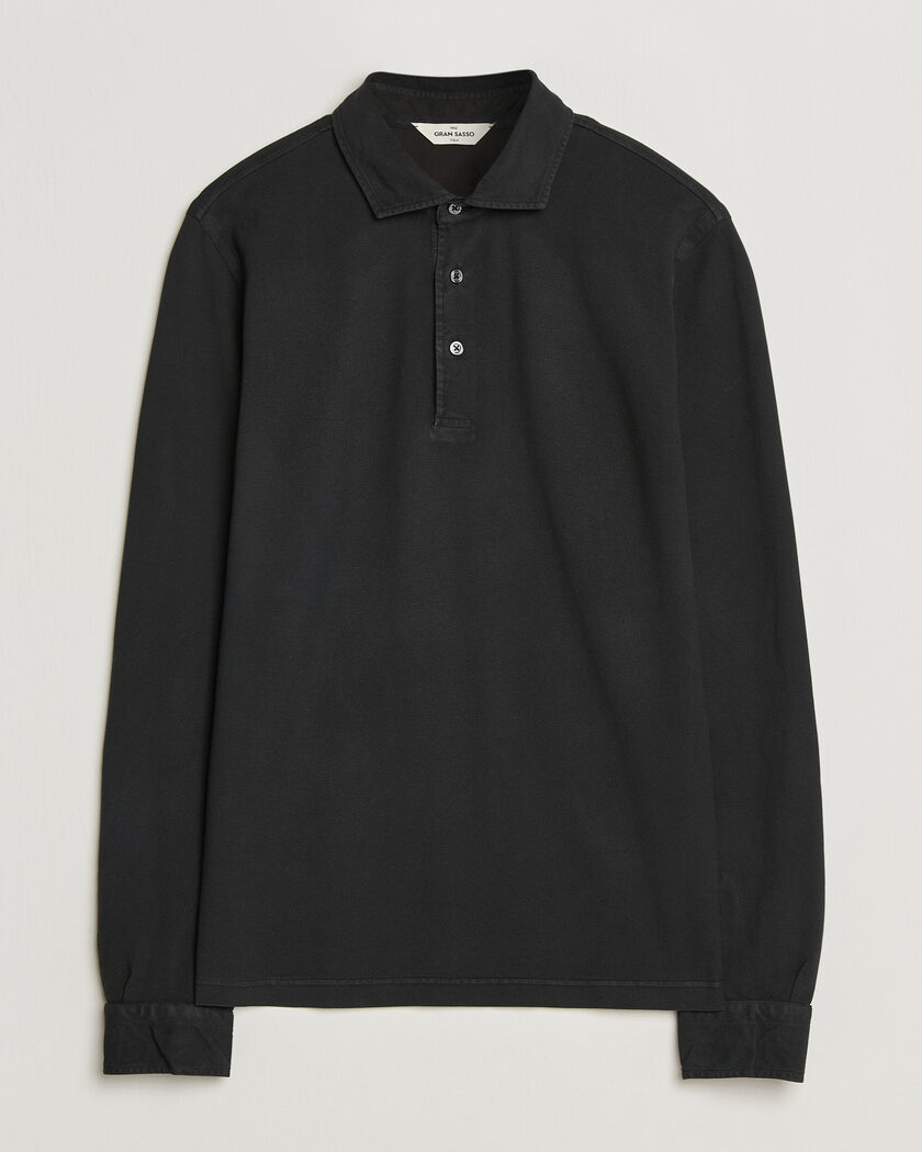 Gran Sasso Washed Long Sleeve Polo Black – Zwart