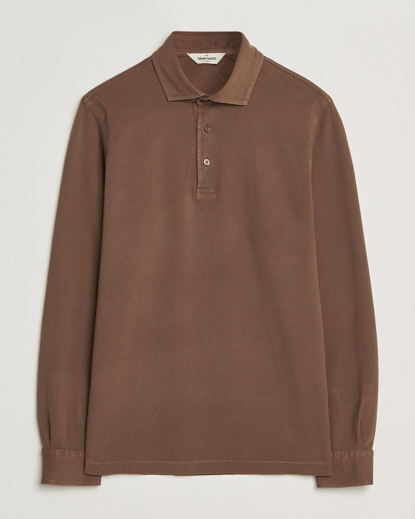 Gran Sasso Washed Long Sleeve Polo Brown – Bruin