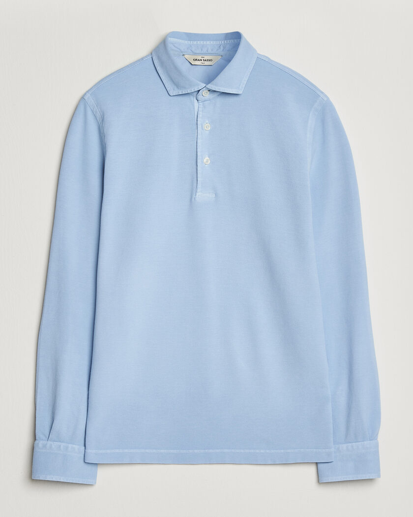 Gran Sasso Washed Long Sleeve Polo Light Blue – Blauw
