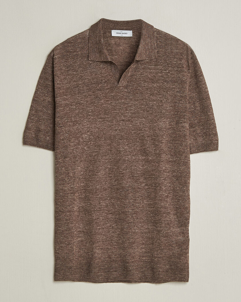 Gran Sasso Washed Knitted Linen Polo Brown Melange – Bruin