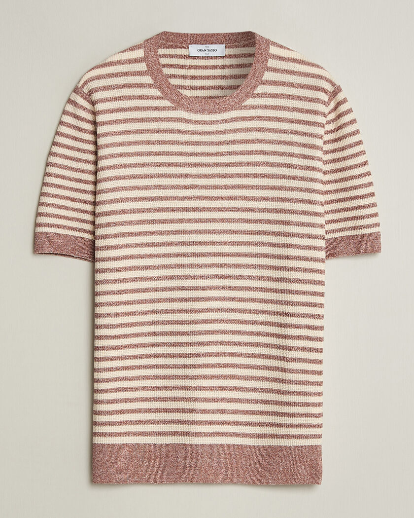 Gran Sasso Linen/Cotton Knitted Striped T-Shirt Red/White – Meerkleurig