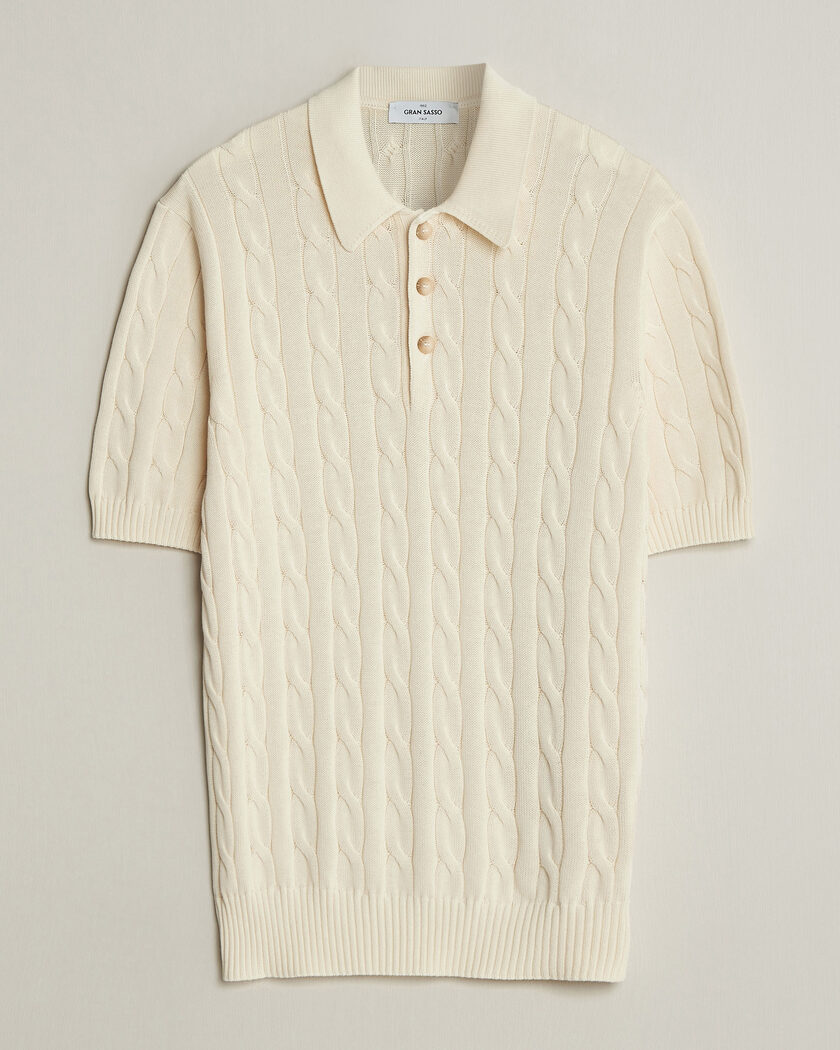 Gran Sasso Cotton Cable Knitted Polo Cream – Wit