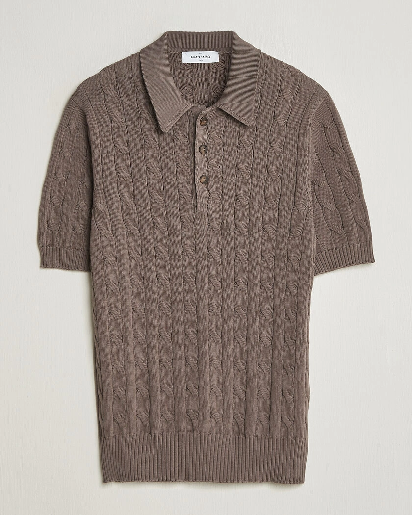 Gran Sasso Cotton Cable Knitted Polo Brown – Bruin
