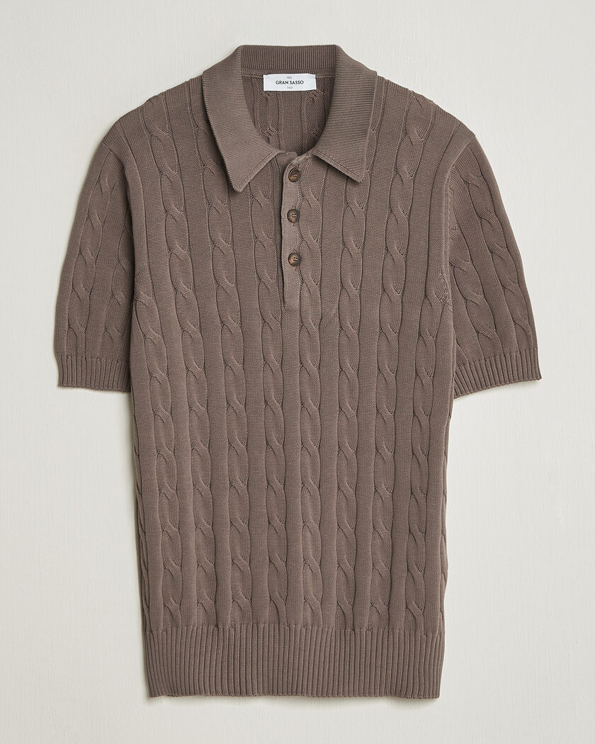 Gran Sasso Cotton Cable Knitted Polo Brown – Bruin