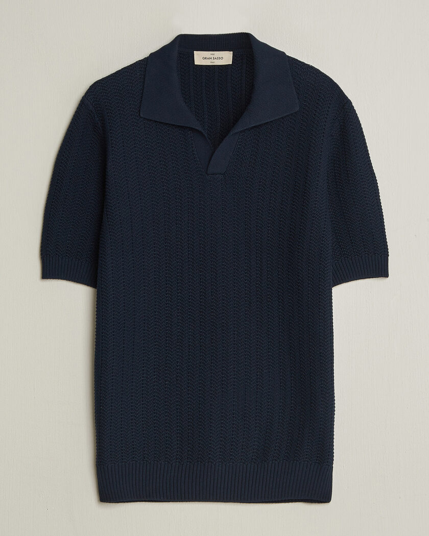 Gran Sasso Cotton Structured Knitted Polo Navy – Blauw