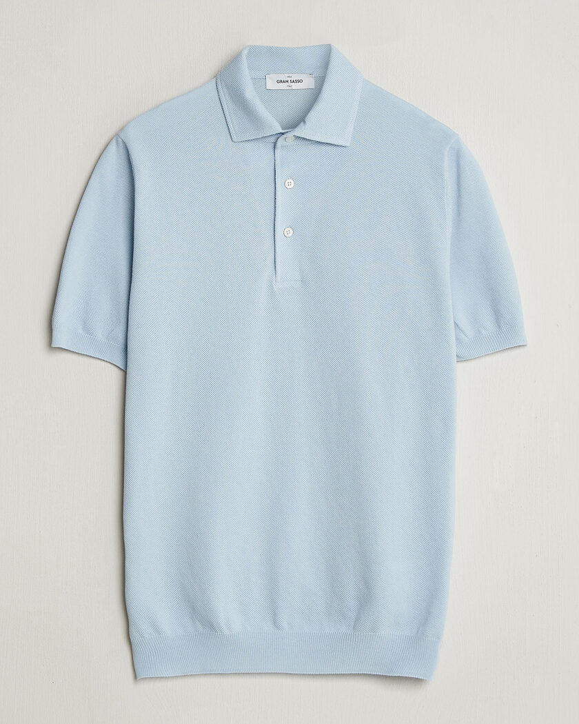 Gran Sasso Cotton Textured Knitted Polo Light Blue – Blauw