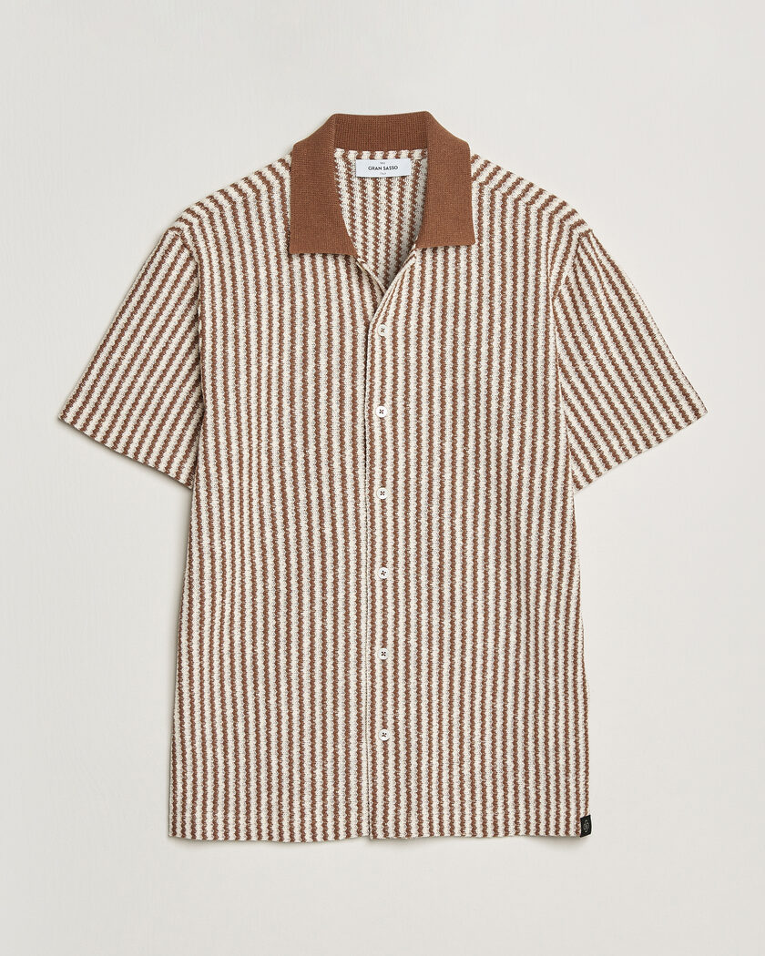 Gran Sasso Cotton Knitted Striped Resort Shirt Brown/White – Bruin