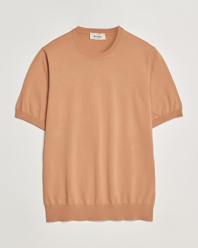 Gran Sasso Cotton Knitted Crew Neck T-Shirt Apricot Orange Melange – Oranje