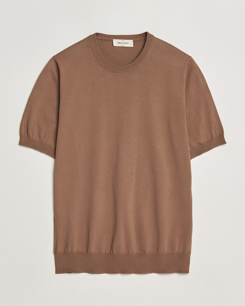 Gran Sasso Cotton Knitted Crew Neck T-Shirt Brown – Bruin