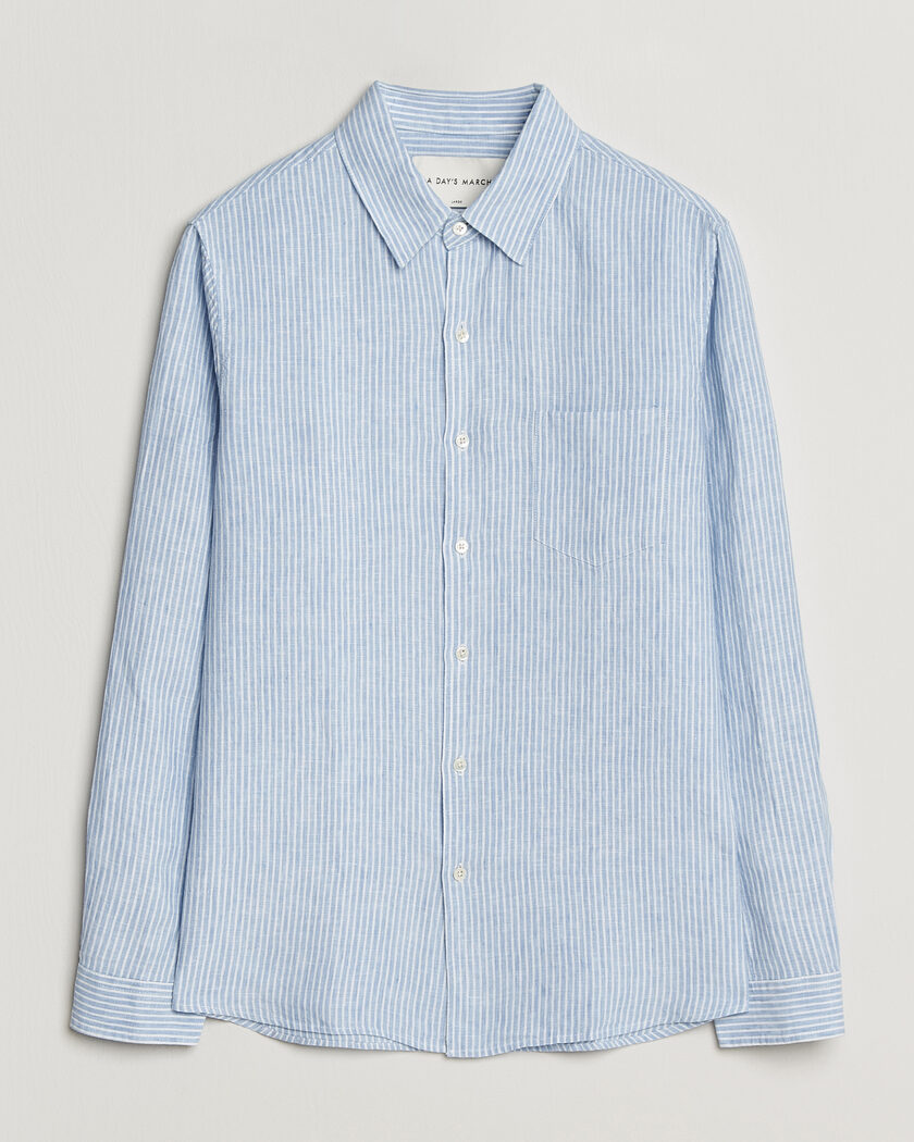 A Day's March Daintree Striped Linen Shirt Light Blue/White – Blauw