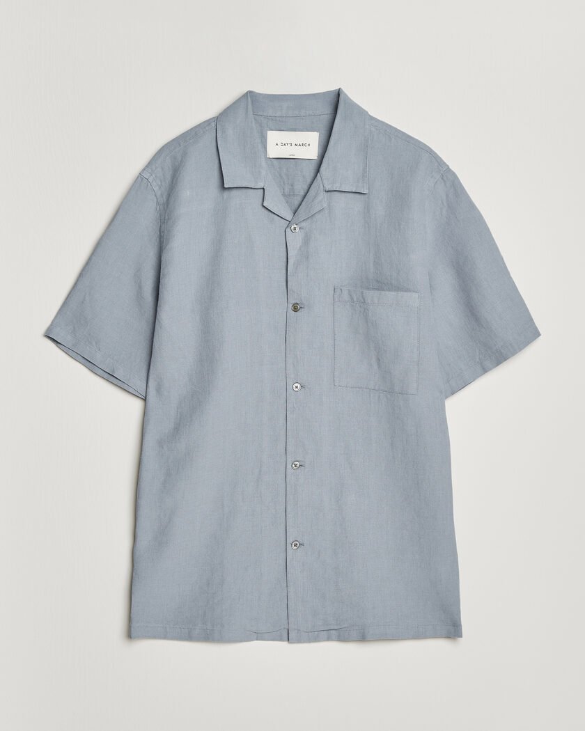 A Day's March Yamu Linen Short Sleeve Shirt Rock Blue – Blauw