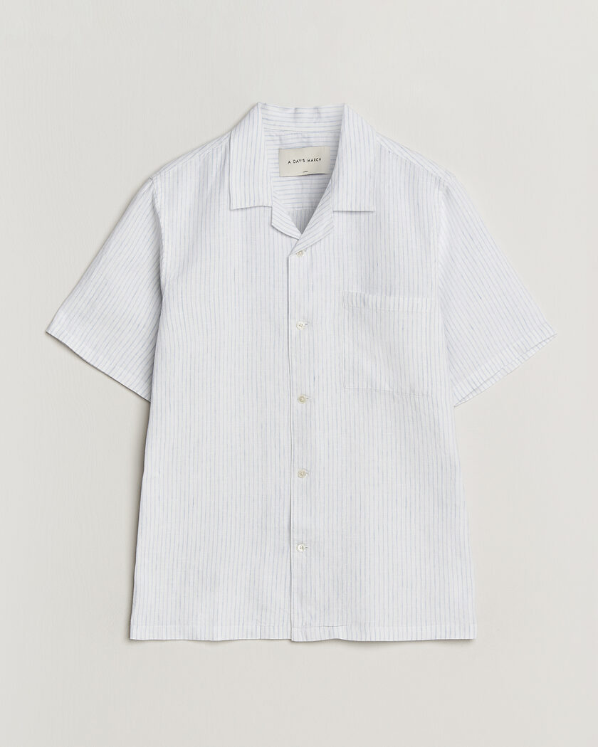 A Day's March Yamu Striped Linen Short Sleeve Shirt White – Wit