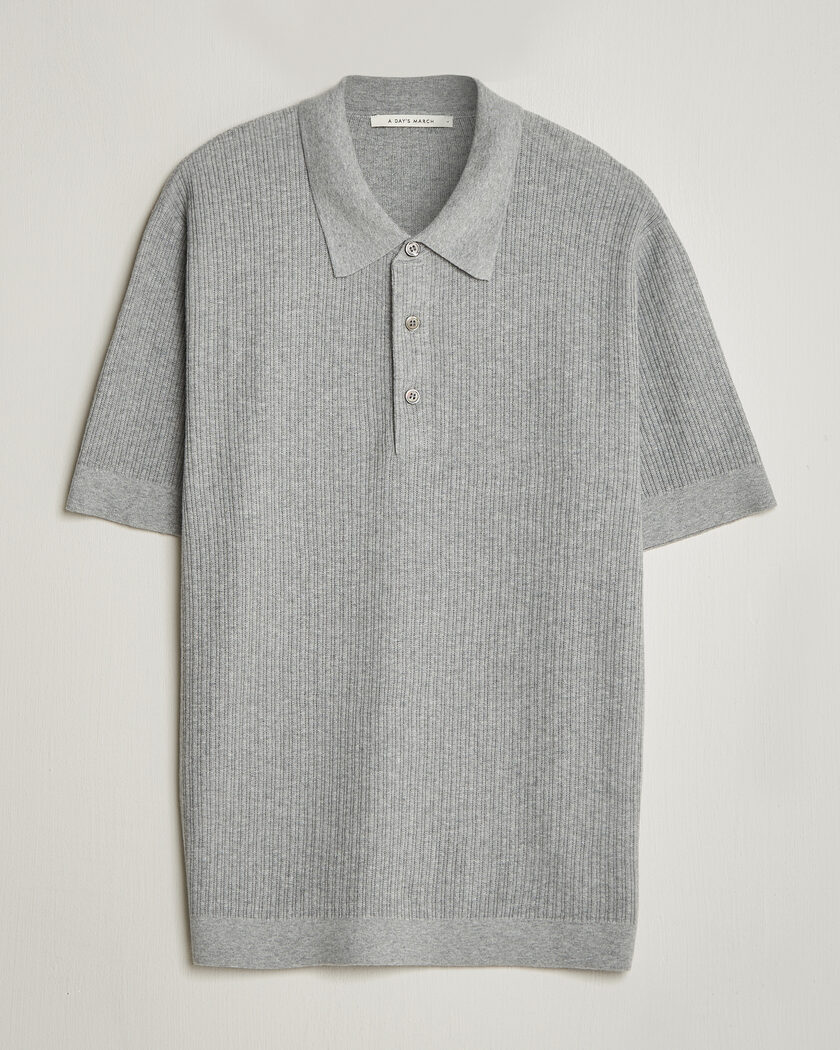 A Day's March Aspen Structured Knitted Polo Grey – Grijs