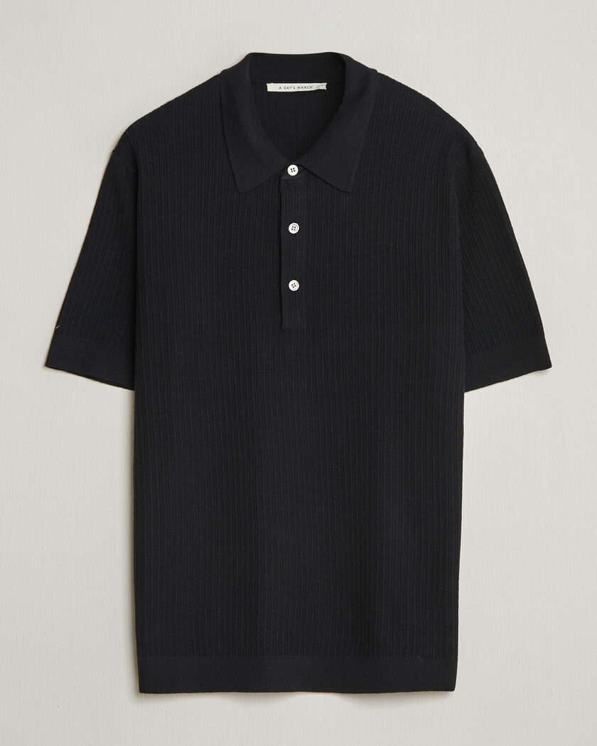 A Day's March Aspen Structured Knitted Polo Black – Zwart