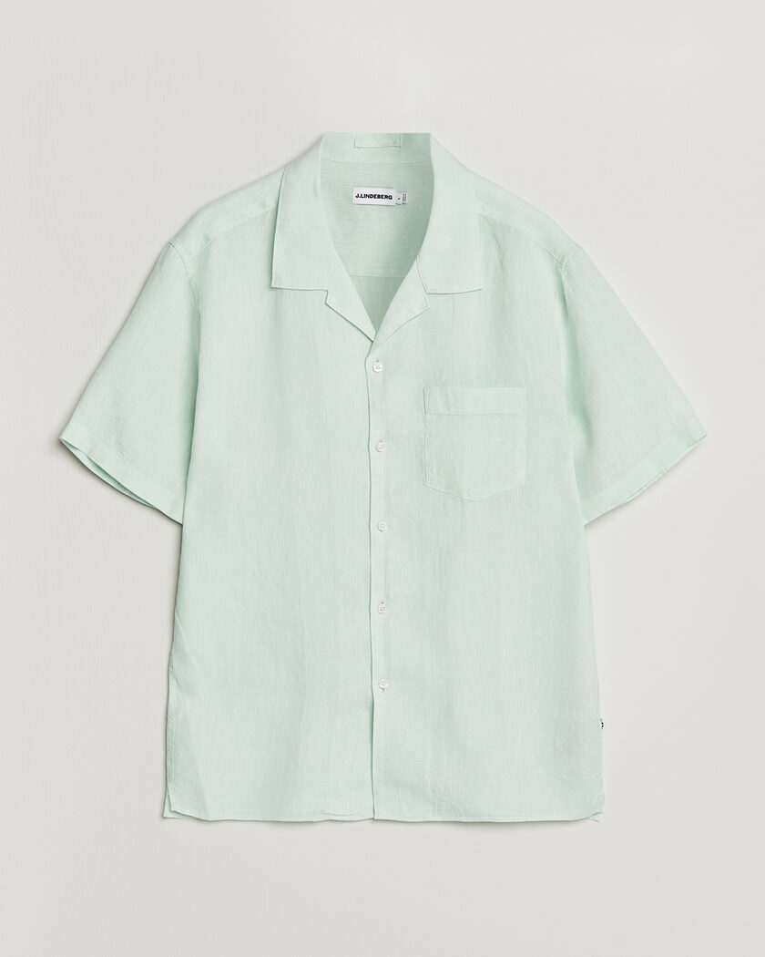 J.Lindeberg Elio Linen Short Sleeve Shirt Bay Green – Groen