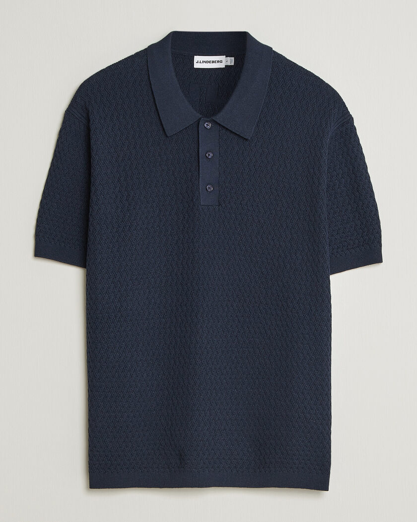 J.Lindeberg Jacques Structured Knitted Polo Navy – Blauw