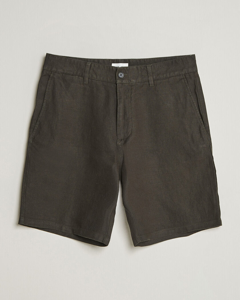 NN07 Aden Linen Shorts Dark Army – Groen