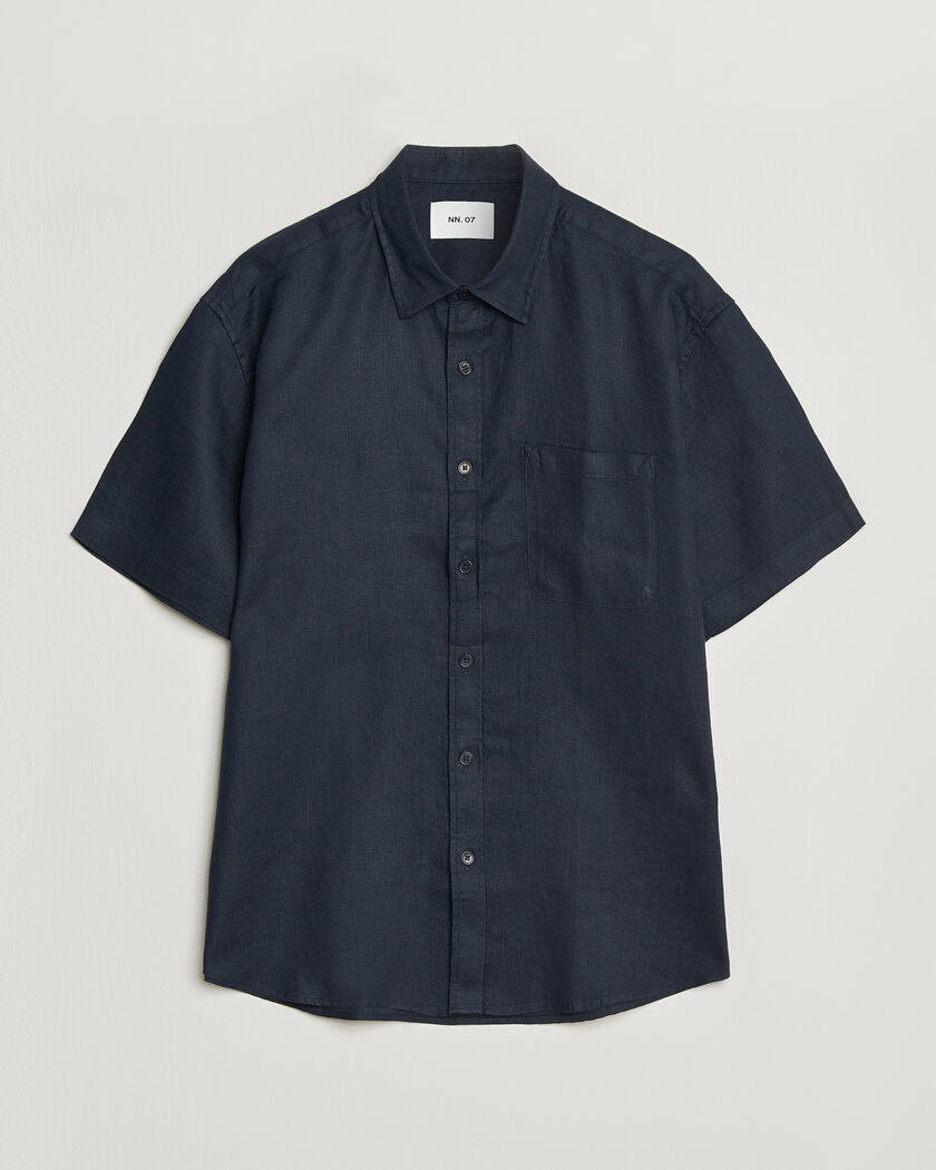NN07 Deon Linen Short Sleeve Shirt Navy Blue – Blauw
